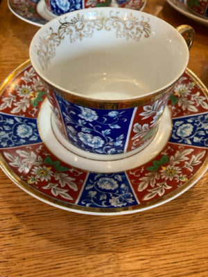 Empress Vintage Red/Blue China Set of 6 Tea Cup