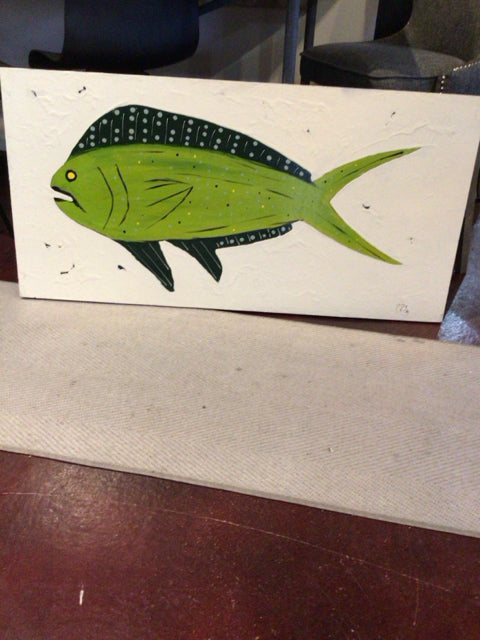 Cream/Green Fish Stretch Canvas Art
