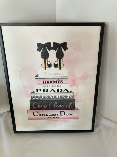 Pink/white Books Shoe Framed Art