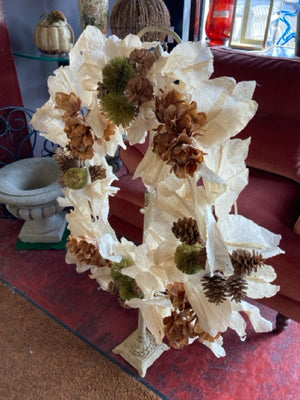 Pottery Barn Faux Cream/Brown On Stand Wreath