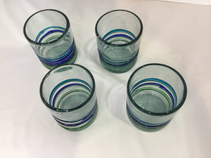 Set of 4 Clear/Green Glass Rocks Glasses