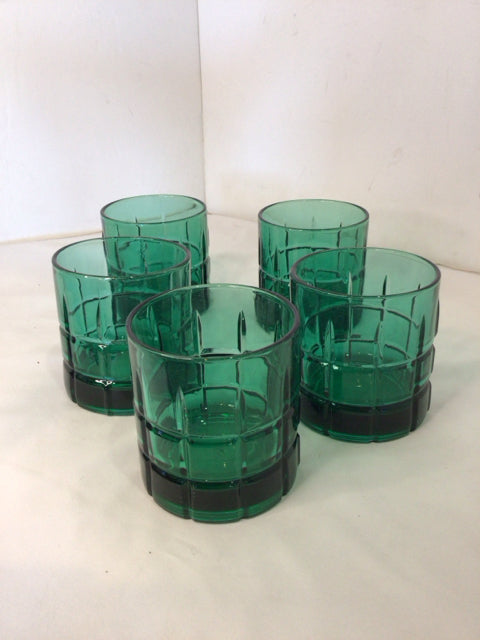 Anchor Hocking Set of 5 Green Glass Rocks Glasses