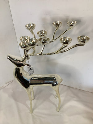 Christmas Silver Metal Candleabra Reindeer Holiday Item