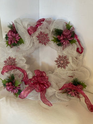 Christmas White/Pink Ribbon Wreath Holiday Item