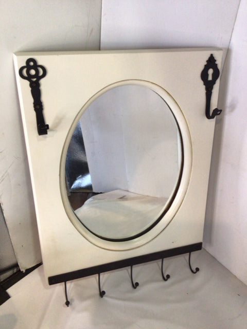 Farmhouse Cream Hooks Mirror
