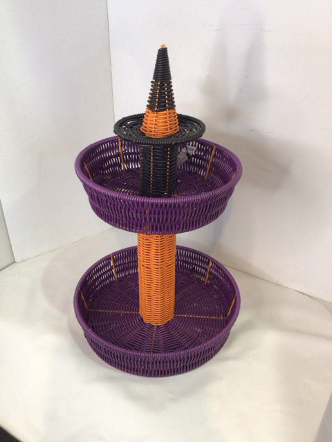Halloween Purple/Orange Wicker Serving Tiered Holiday Item