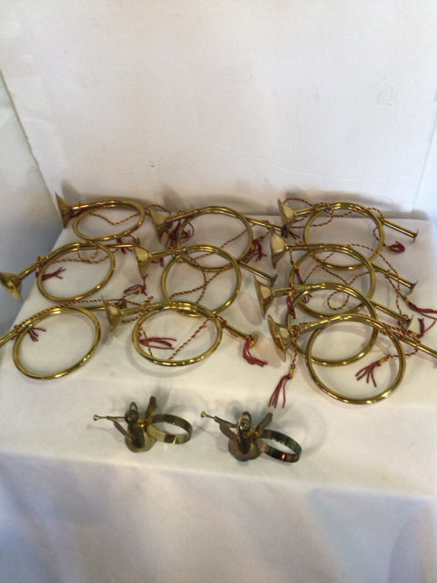 Ornament Gold Brass Horn Set of 10 Holiday Item