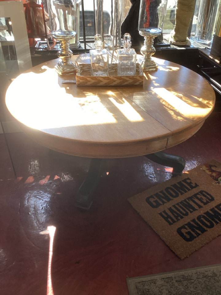 Vintage Coffee Wood Round On Casters Brown/Gray Table