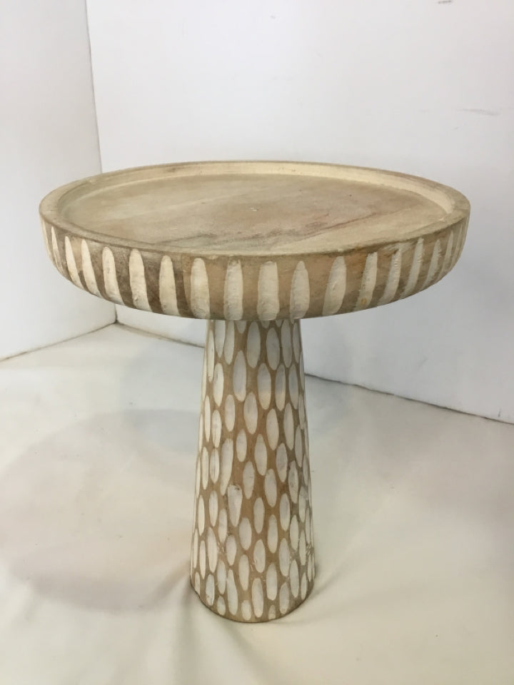 Bohemian Tan/White Wood Carved Candle Holder