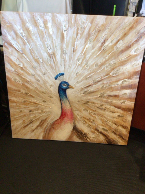 White/Multi Canvas Peacock Stretch Canvas Art