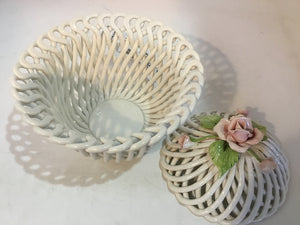 Vintage Woven White Ceramic Lattice Bowl