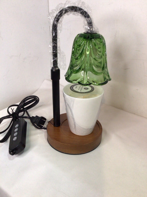 Warmer Black/Green Wood/Glass Flower w/Candle Candle Access.