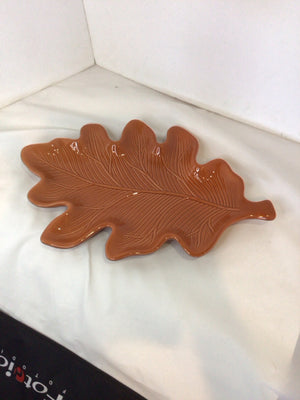 Harvest Fall Orange Ceramic Leaf Platter Holiday Item