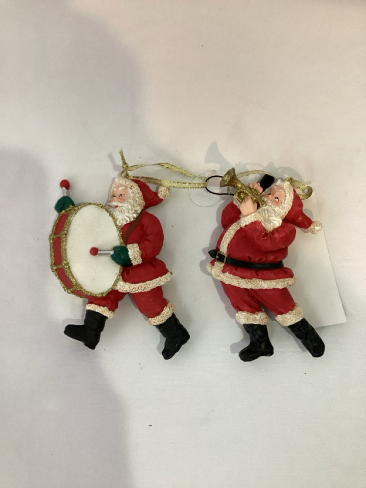 Red/white Resin Santa Pair Holiday Ornaments