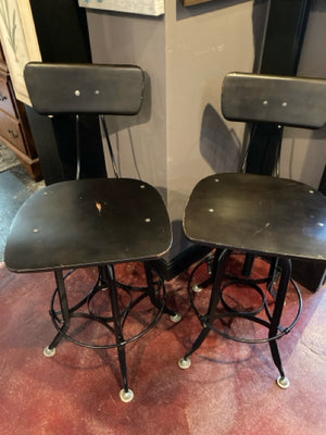 Pair Metal Swivel Base Adjustable Black Barstool/Bar Stool