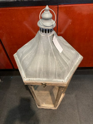 Gray Metal/Glass Lantern