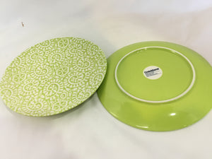 Crate & Barrel Pair Green/White Ceramic Paisley Plate Set