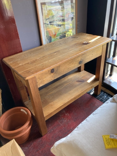 Rustic Wood Shelf on Bottom Console Brown Table
