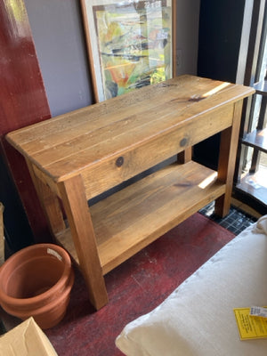 Rustic Wood Shelf on Bottom Console Brown Table