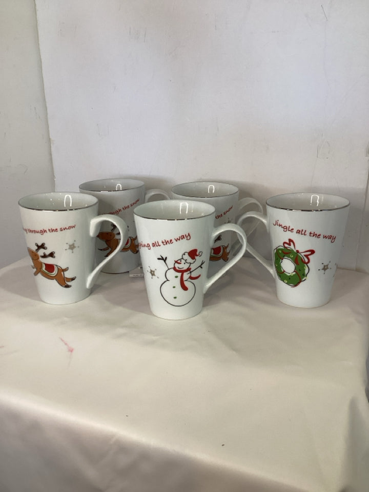 Mug Ceramic Reindeer Set of 5 Holiday Item