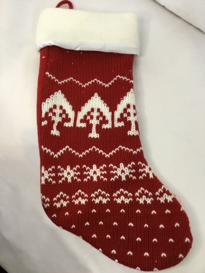 Christmas Red/white Cotton Knit Stocking Holiday Item