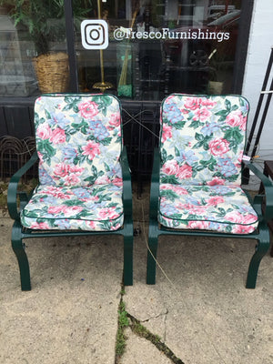 Outdoor/Outside Metal Floral w/Cushion Green Chair