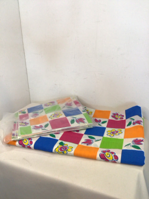 Multi-Color Cotton Flowers W/ Napkins Tablecloth
