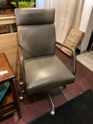 Pottery Barn Office Leather Rolling Swivel Brown Chair