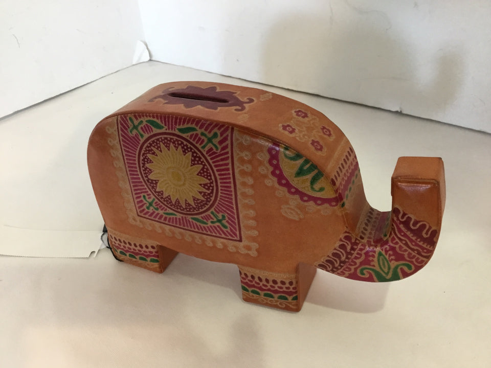 Brown/Red Leather Elephant Bank