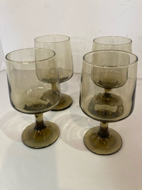 Set of 4 Brown Glass Stemmed Glasses