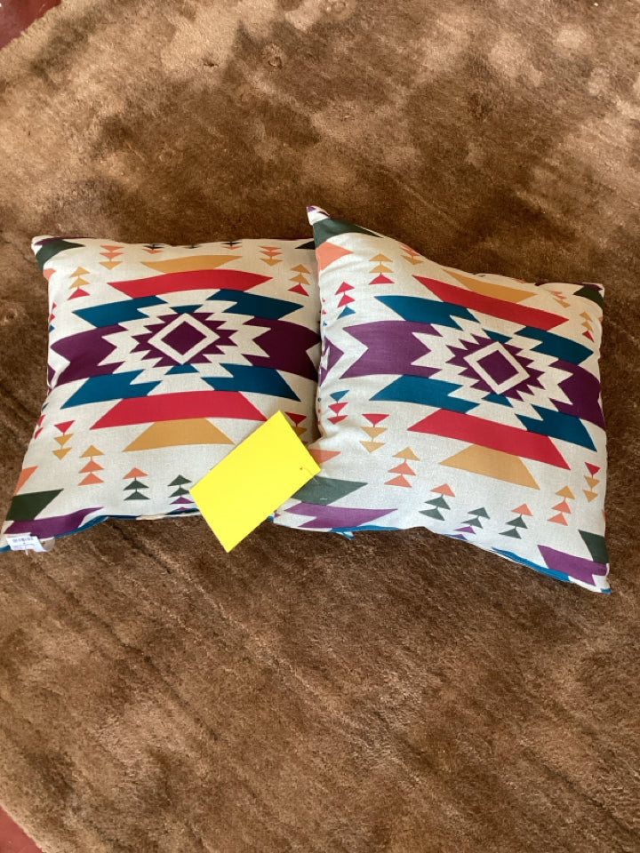 Pair Tan/multi Outdoor/Outside Pillow Set