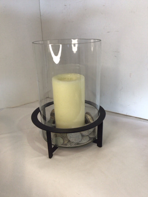 Hurricane Clear/Black Glass Candle Holder