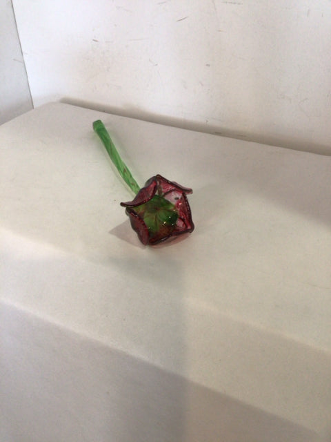 HandBlown Green/Red Glass Flower Figurine