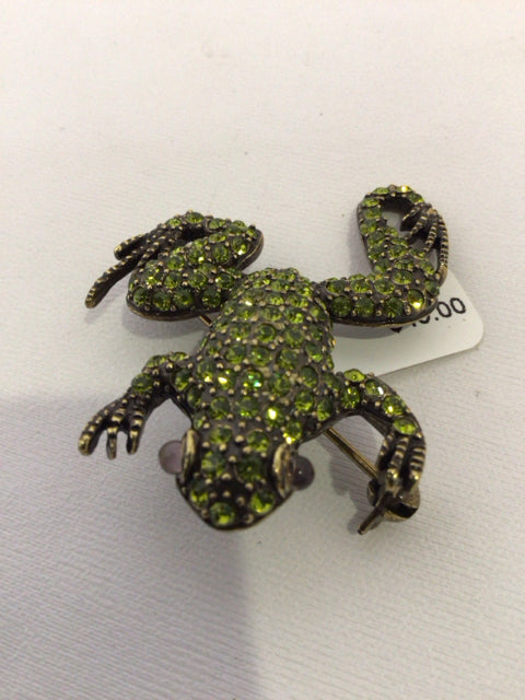 Kirk's Folly Green Frog Rhinestone Pin