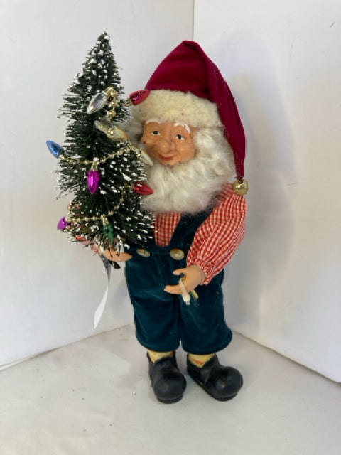 Vintage Blue/White Cotton Stuffed Santa Holiday Item