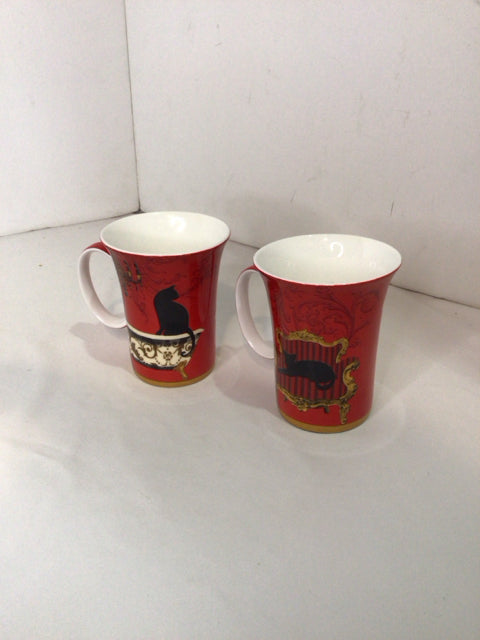 McIntosh Pair Red Bone China Cats Mug Set