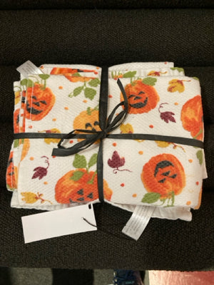 Halloween Orange/White Cotton Hand Towel Pair Holiday Item