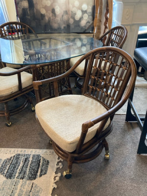 Bamboo Glass Top w/4 Chairs Brown Table & Chairs