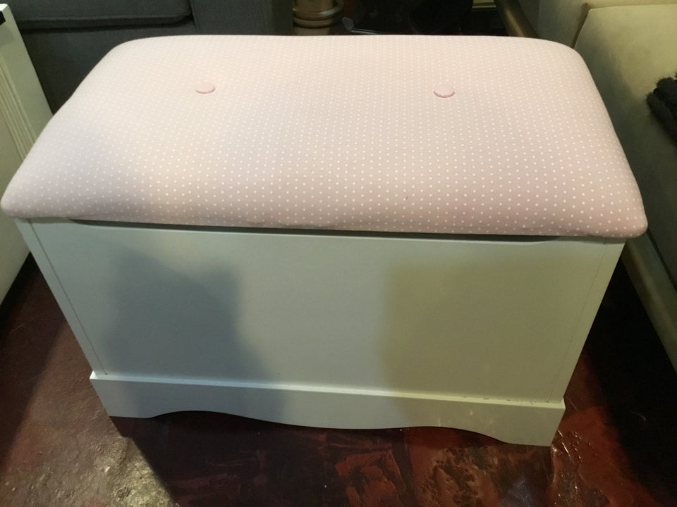 Storage Wood Upholstered Seat White/Pink Bench