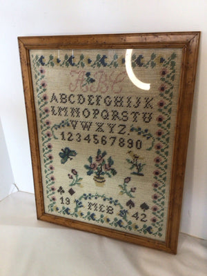 Multi-Color Cross Stitch Flowers Framed Art