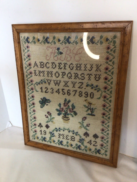 Multi-Color Cross Stitch Flowers Framed Art