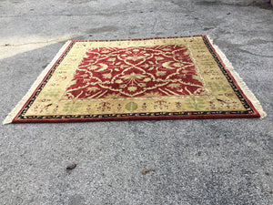 Area Wool Square Gold/Burgundy Rug