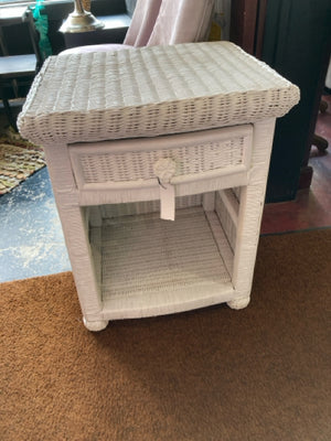 Side Wicker 1 drawer White Table