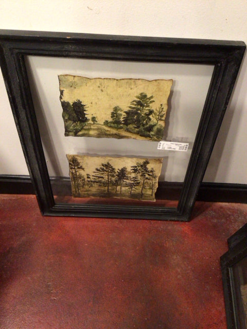 Signed Window Green/White Trees Landscape Framed Art