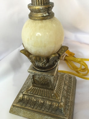 Vintage Pair Beige Metal Marble Pair Lamp Set