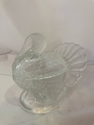 LE Smith Vintage Clear Pressed Glass Turkey Lidded Holiday Item