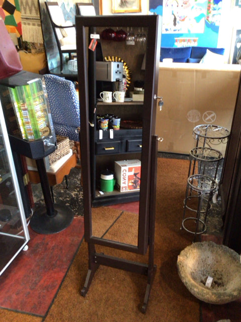 Armoire Brown Wood On Stand Mirror Jewelry Box