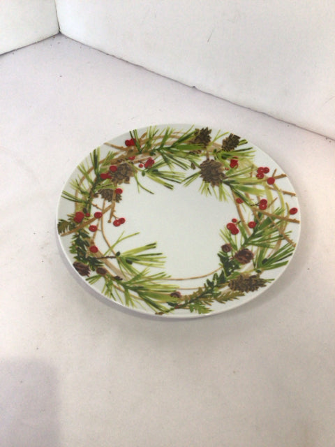 Christmas White/Green Ceramic Plate Holiday Item