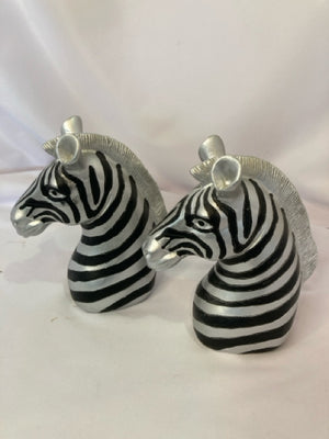 Pair Silver/Black Resin Zebra Pair Book End