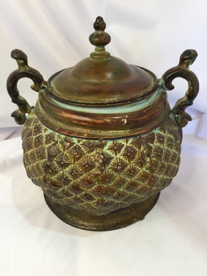 Vintage Brown/Blue Metal Urn